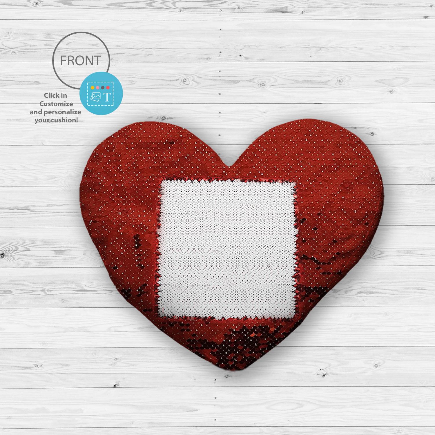 Sequin Heart Cushion - Red - Image 2