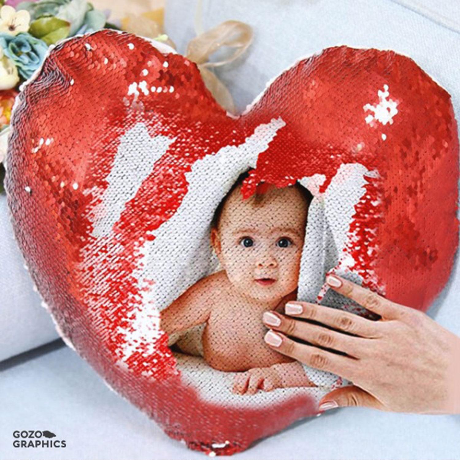 Sequin Heart Cushion - Red