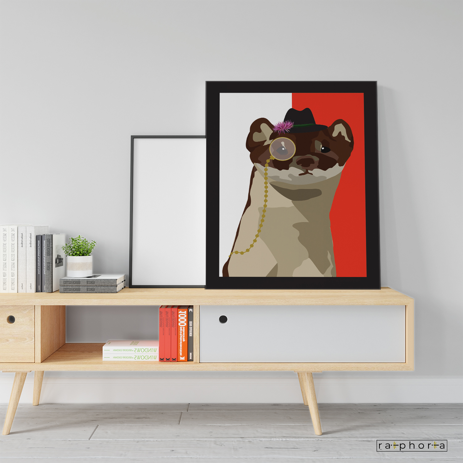 Ballottra (weasel) with Widnet il-Baħar flower (national plant, endemic) on hat - 60x45cm canvas