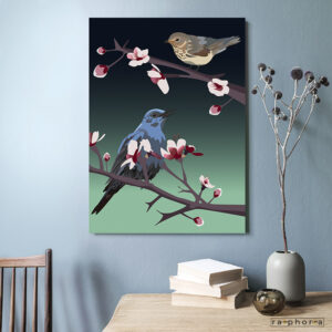 Il-Merill (Blue Trush) male and female - 60x45cm canvas (National Bird)