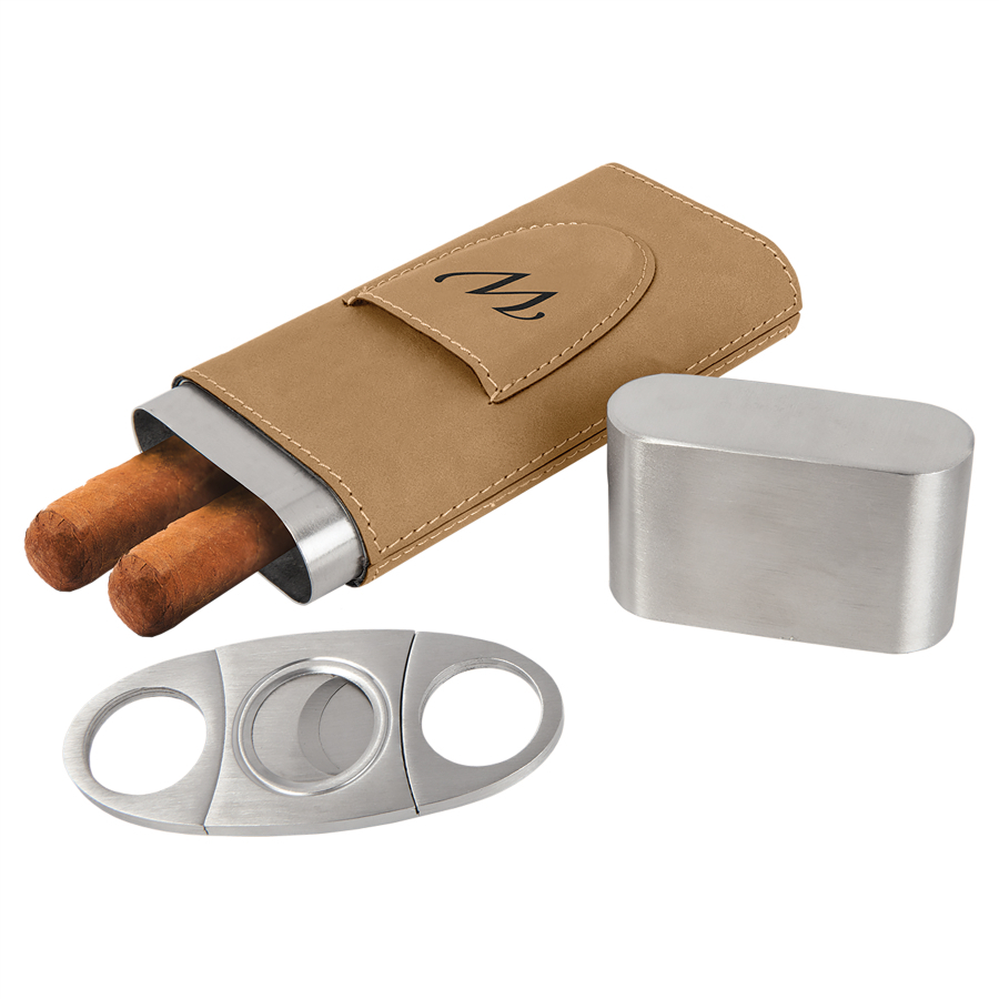 Cigar Case with Cutter - Light Brown