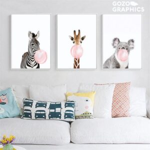Bubblegum Animals wall art - 3 print set