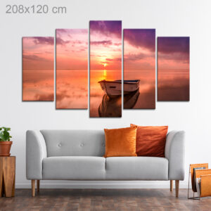 Boat Floating in a Pink and Purple Horizon