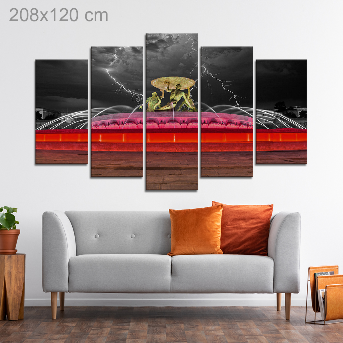 Triton Fountain of Valletta in Neon Lights