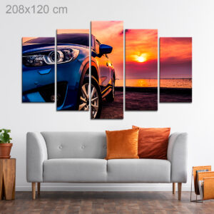 Modern Blue SUV Car parked near View of Sunset