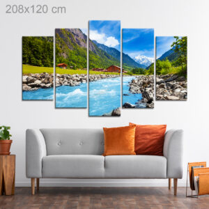 Swiss Landscape with House by the River Stream