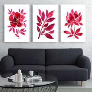 Painted Pink Flowers wall art - 3 print set