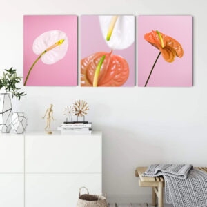 Flowers on a Pink Background wall art - 3 print set