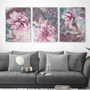 Glittery Pink Flowers wall art - 3 print set