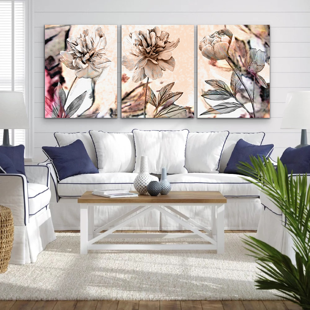 Bronze Flowers wall art - 3 print set