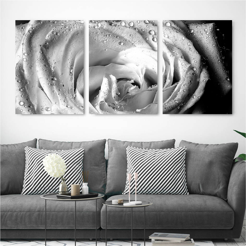 Black and White Rose wall art - 3 print set