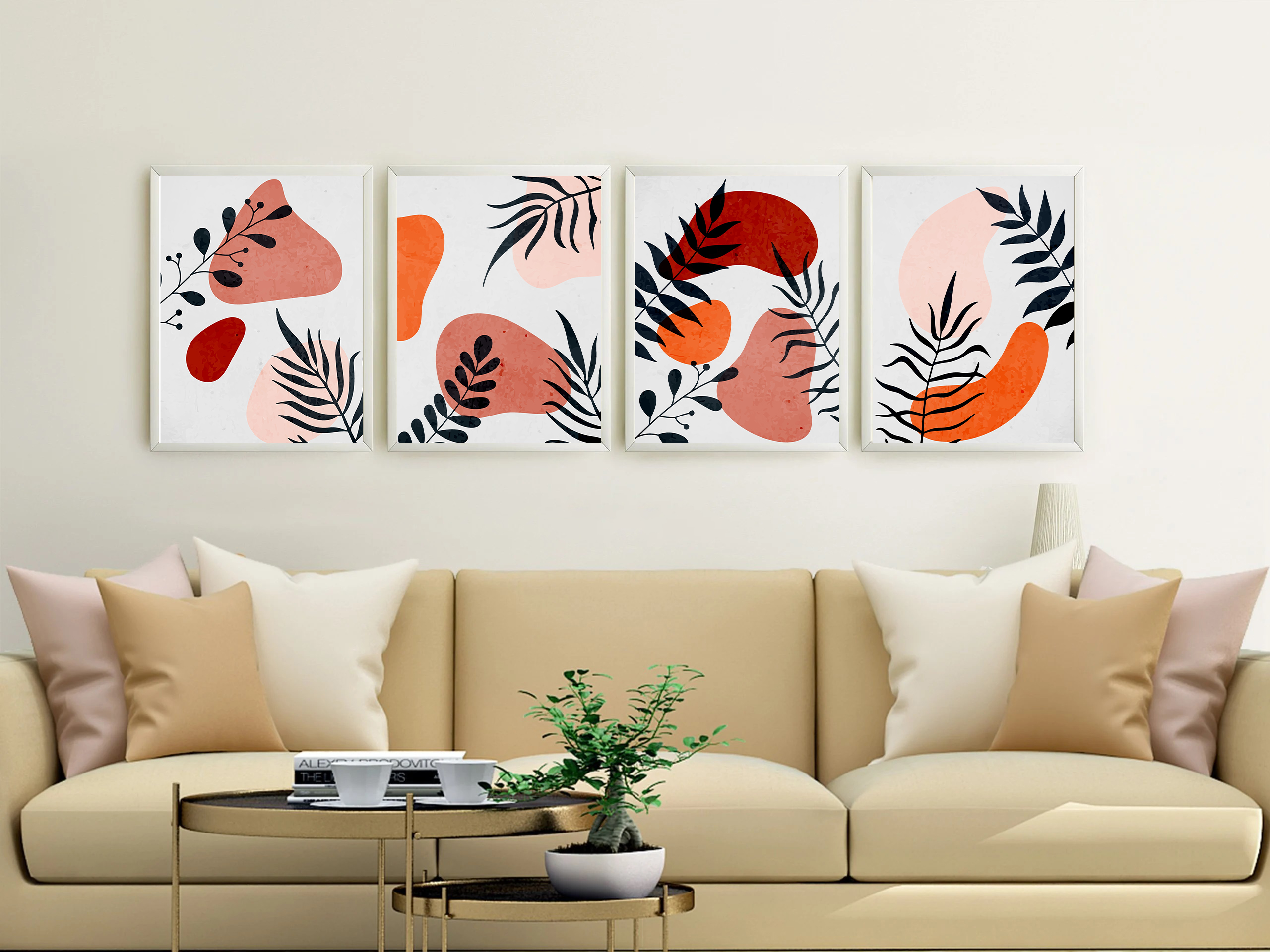 Leaves Abstract wall art - 4 print set
