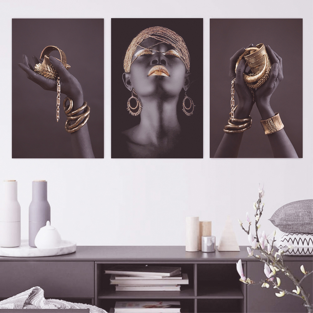 Black Gold Woman wall art - 3 print set