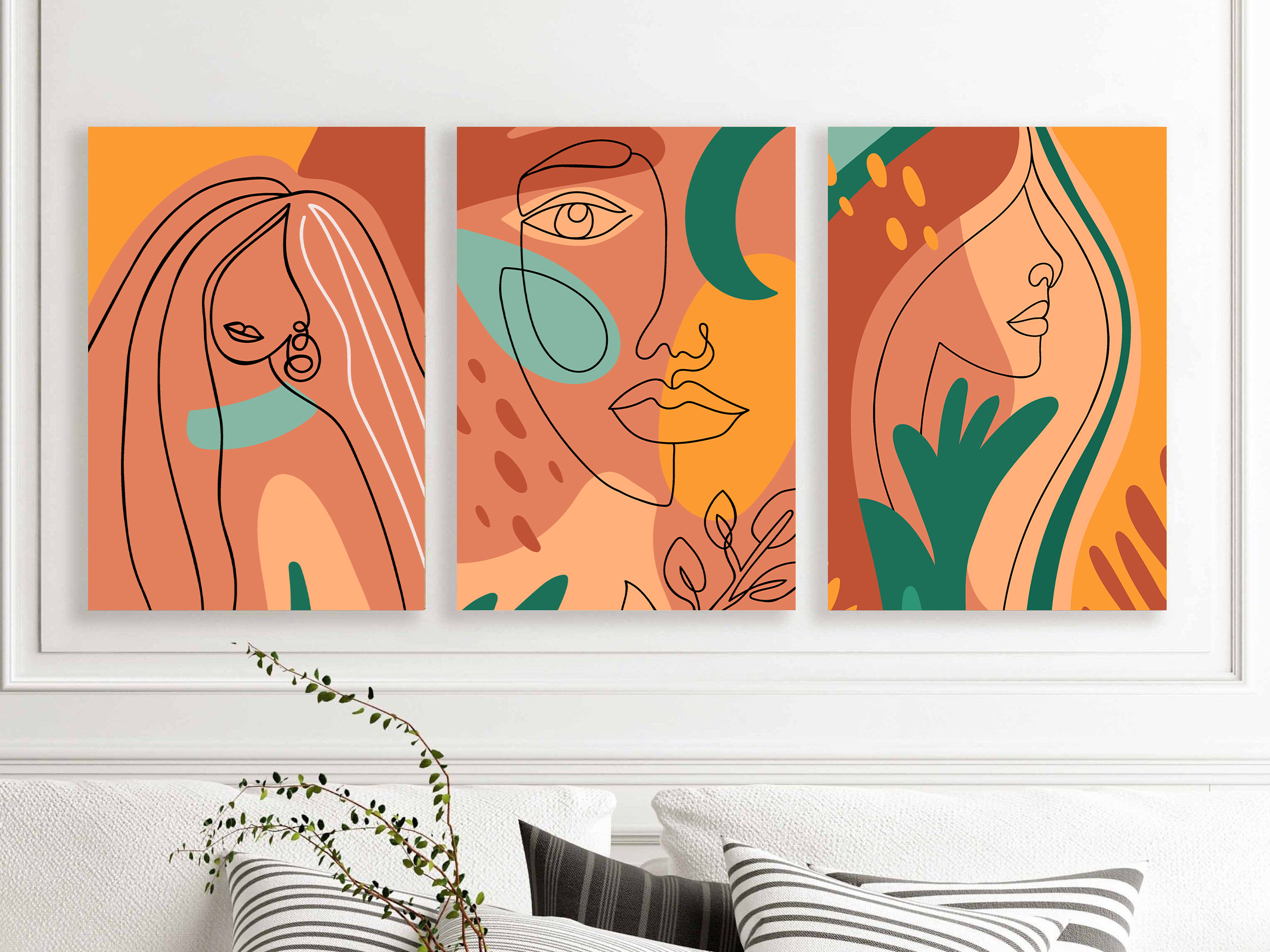 Linear Abstract Portrait wall art - 3 print set