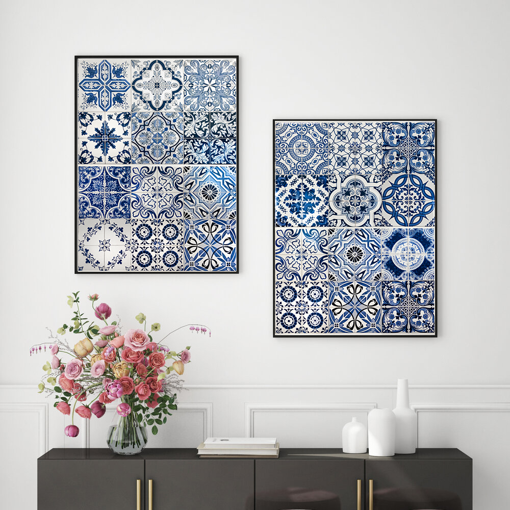 Blue Tile Collage wall art - 2 print set