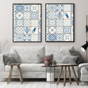 Blue Tile Collage 2 wall art - 2 print set