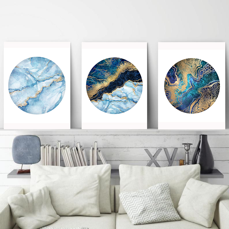 Blue Patterns in Circles wall art - 3 print set