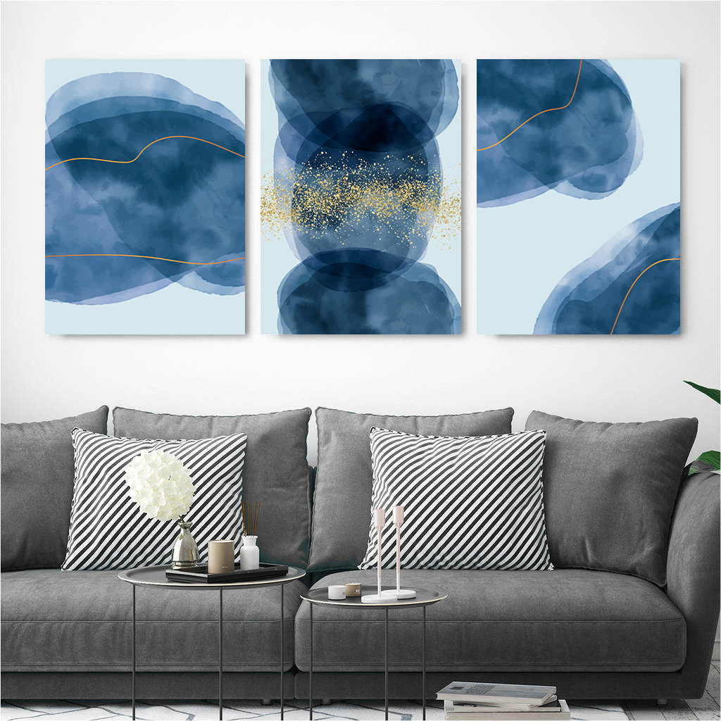 Blue Water Color Abstract wall art - 3 print set