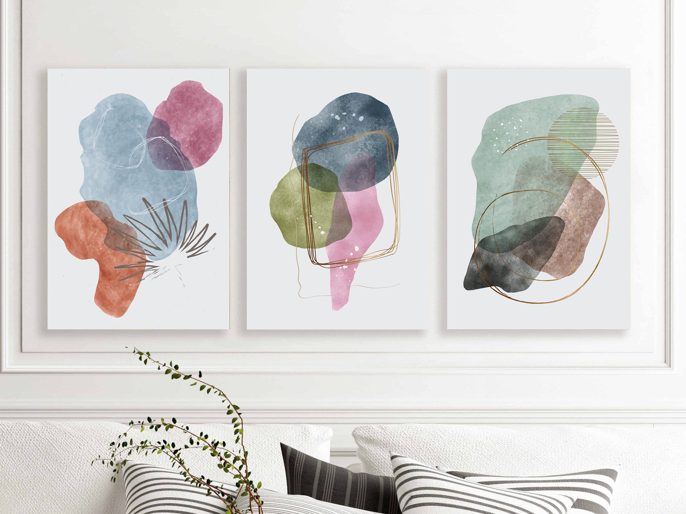 Colorful Water Color Abstract wall art - 3 print set