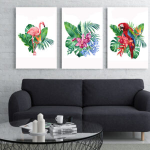Colorful Birds on Leaves 2 wall art - 3 print set