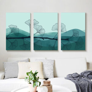 Blue Abstract Flower wall art - 3 print set