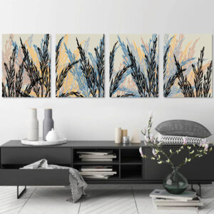 Colored Plants Reflected wall art - 4 print set