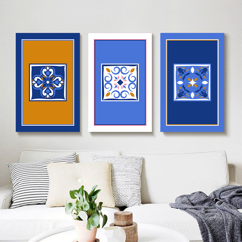 Blue and Yellow Tiles wall art - 3 print set