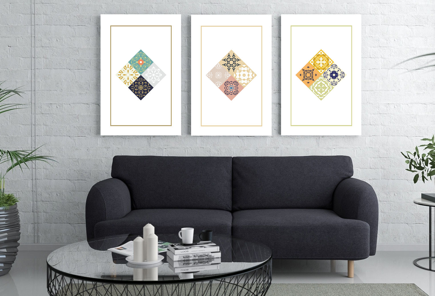 Diamond Tile Collage wall art - 3 print set