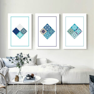 Blue Diamond Tile Collage wall art - 3 print set