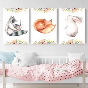Cute Animals in Girls Room wall art - 3 print set