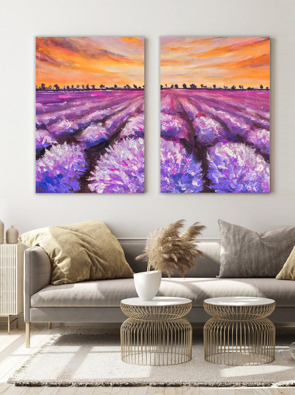 Purple Flower Field wall art - 2 print set
