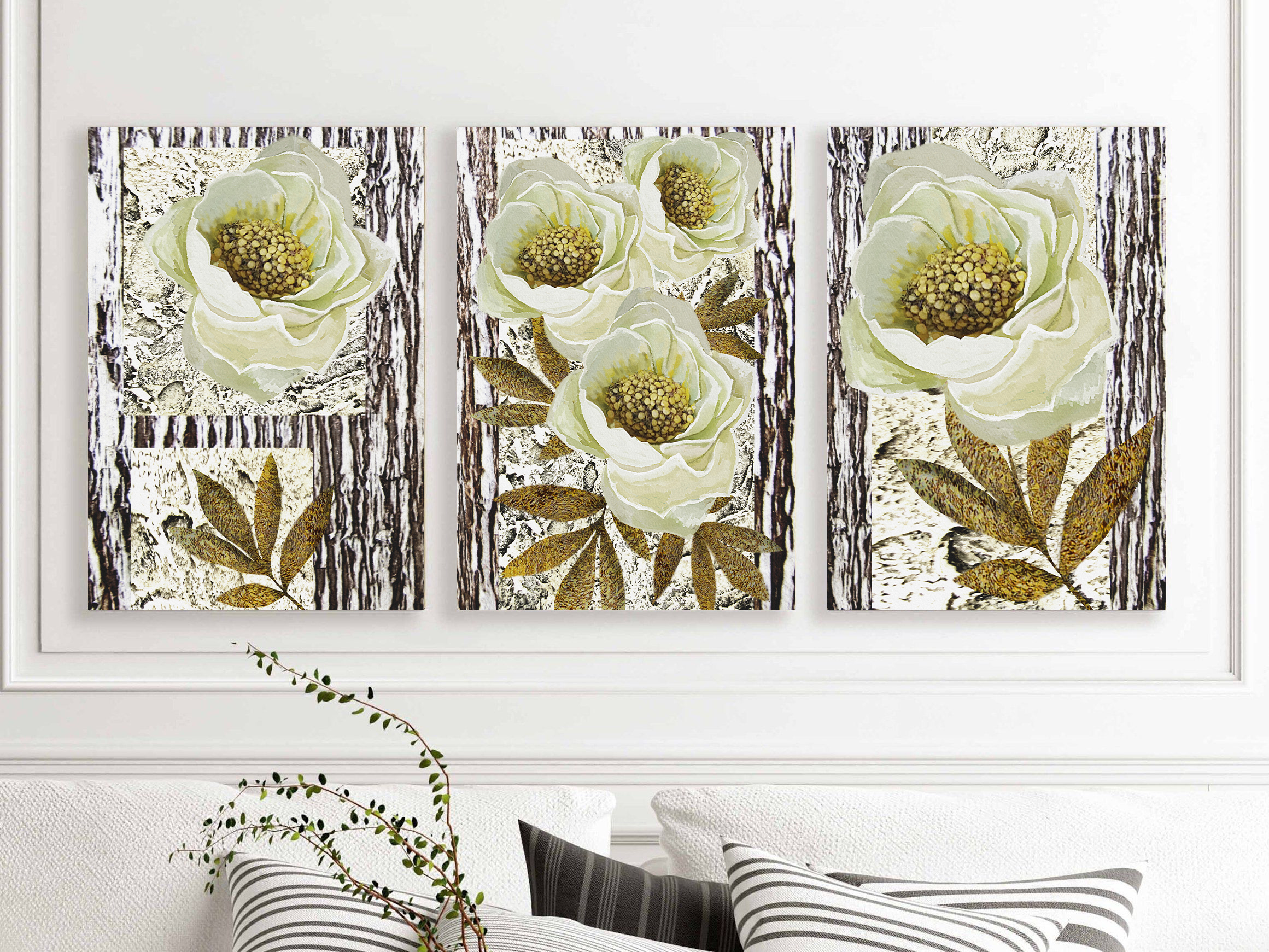 White Flower Print wall art - 3 print set