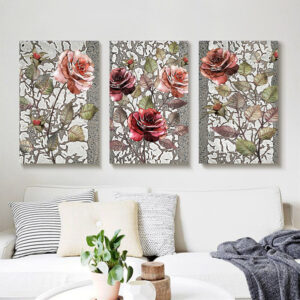 Pink and Burgundy Flower Print wall art - 3 print set