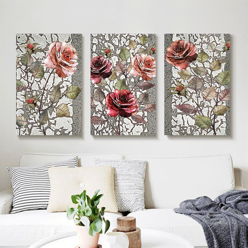 Pink and Burgundy Flower Print wall art - 3 print set