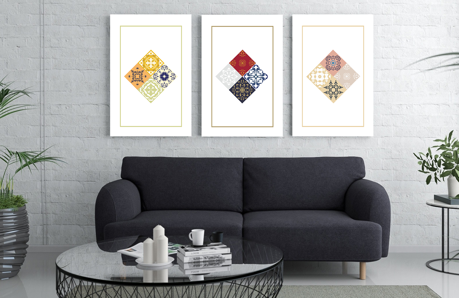 Colorful Tile wall art - 3 print set