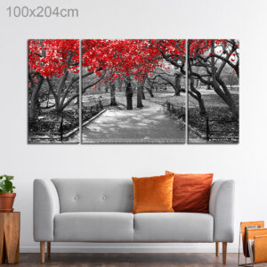 Red Trees in Black and White Photo