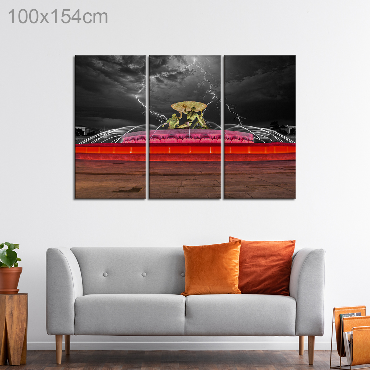 Triton Fountain of Valletta in Neon Lights