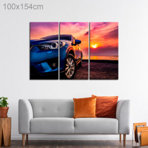 Modern Blue SUV Car parked near View of Sunset