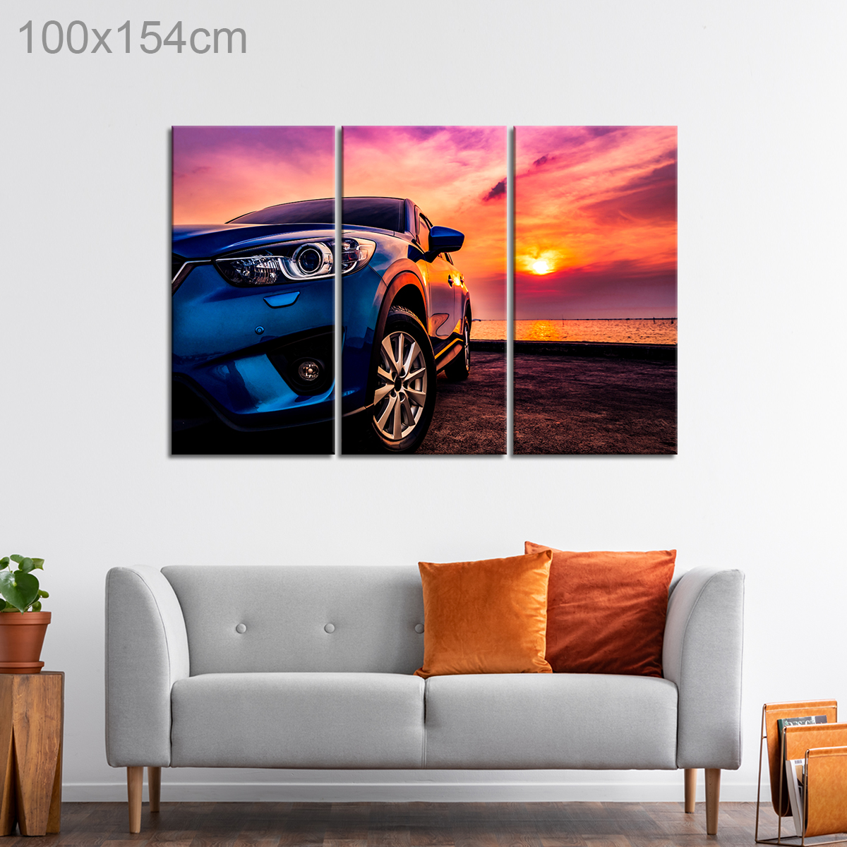 Modern Blue SUV Car parked near View of Sunset