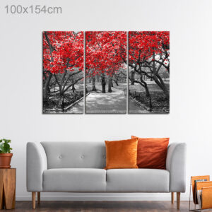 Red Trees in Black and White Photo