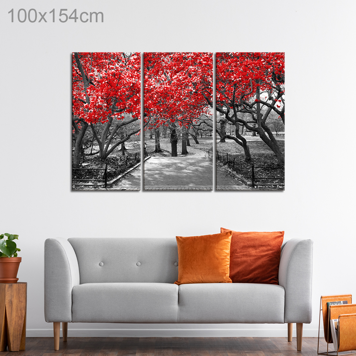 Red Trees in Black and White Photo
