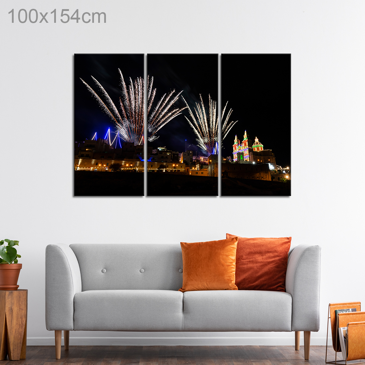 Fireworks over Parish Church in Mellieha, Malta