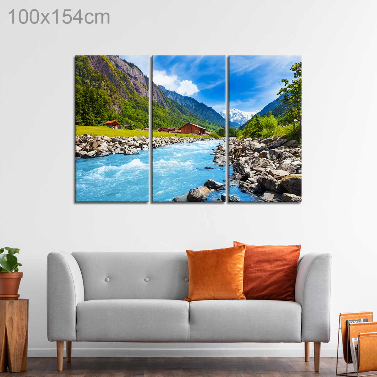 Swiss Landscape with House by the River Stream