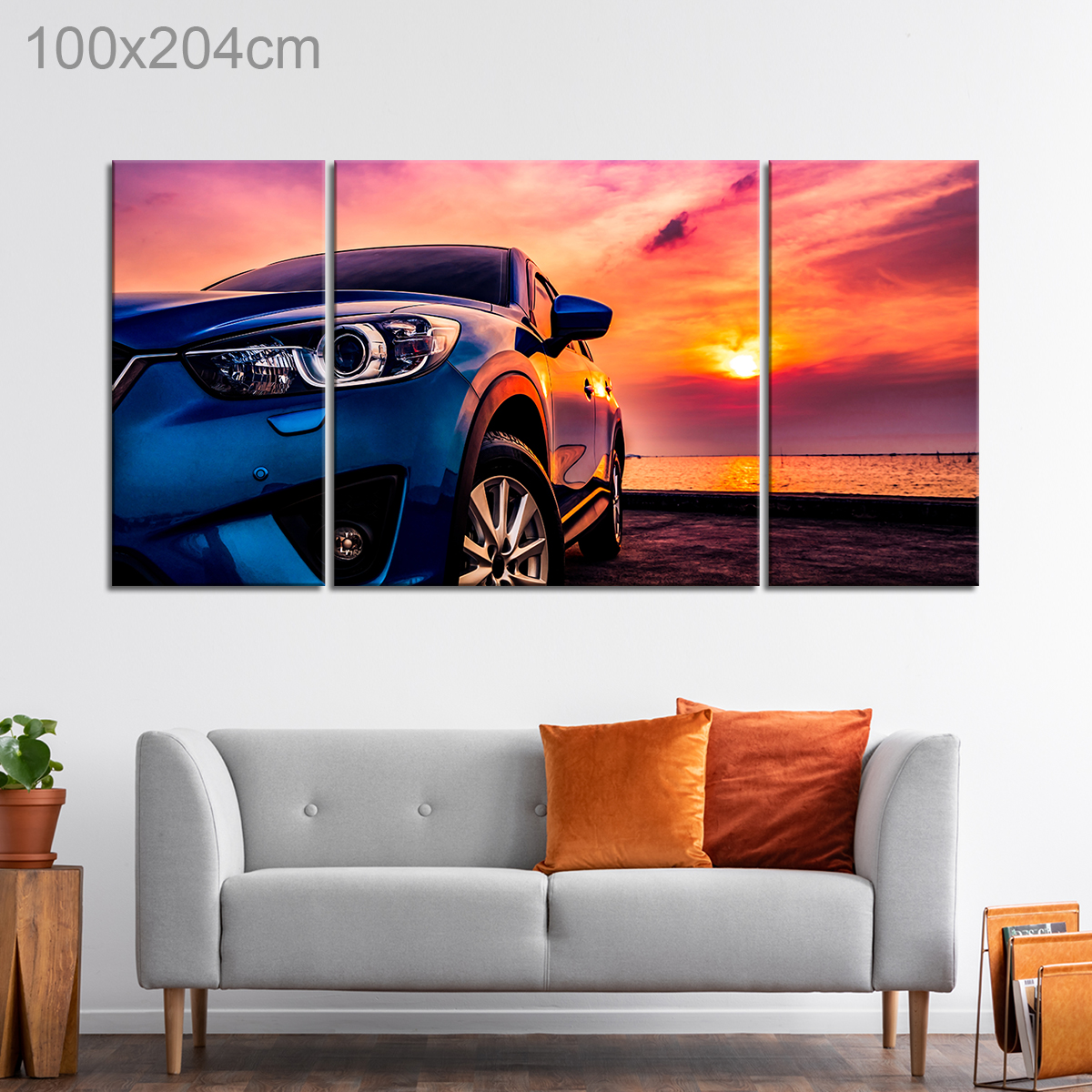 Blue SUV Car Parked opposite a Sunset