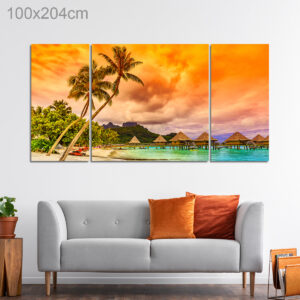 A Beach in Bora Bora at Sunset