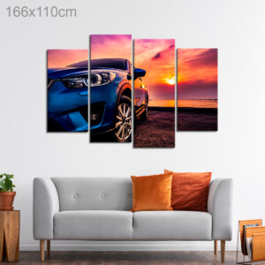 Blue SUV Car Parked opposite a Sunset