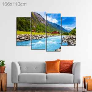 Swiss Landscape with House by the River Stream