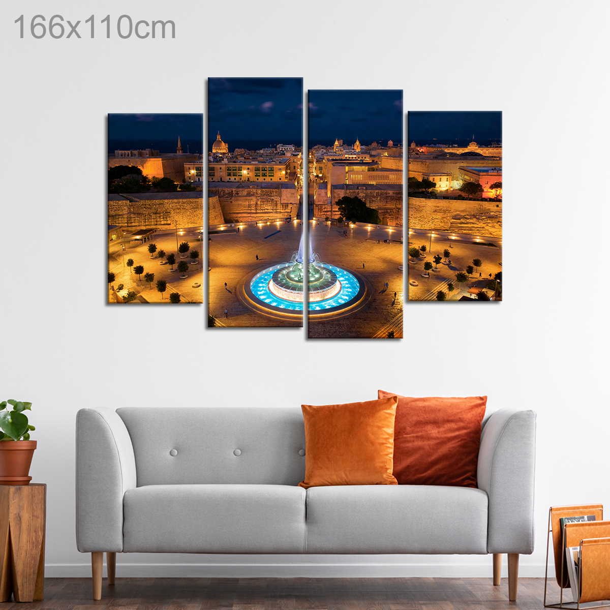 Triton Fountain in Valletta at Sunset, Malta