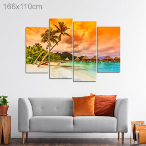 A Beach in Bora Bora at Sunset