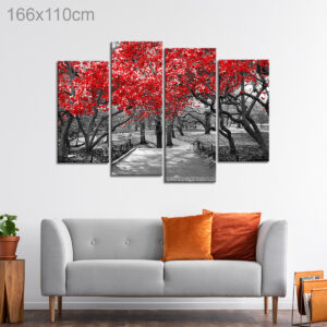 Red Trees in Black and White Photo